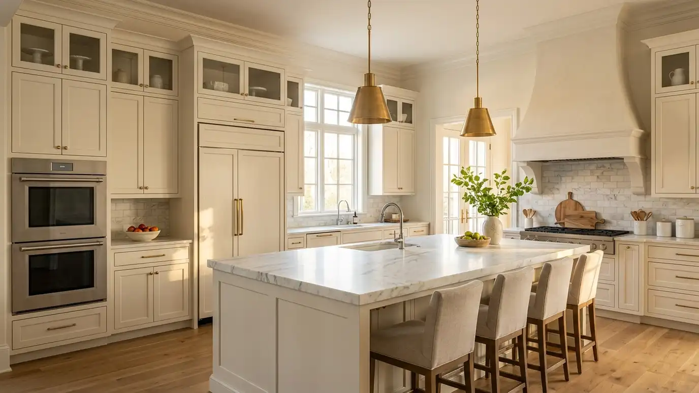 A kitchen in a Brentwood, Tennessee home with a stainless refrigerator and range