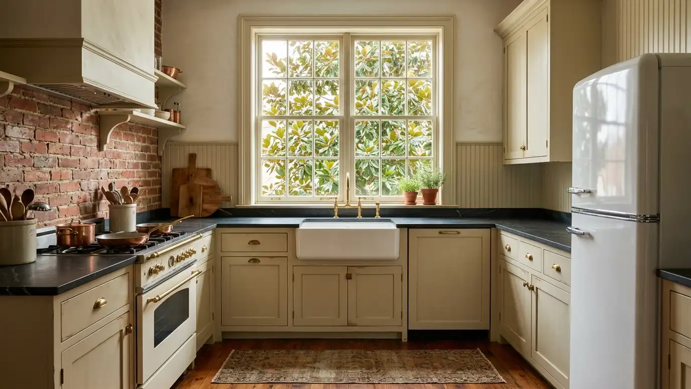 A kitchen in a Columbia, Tennessee home with a stainless refrigerator and range