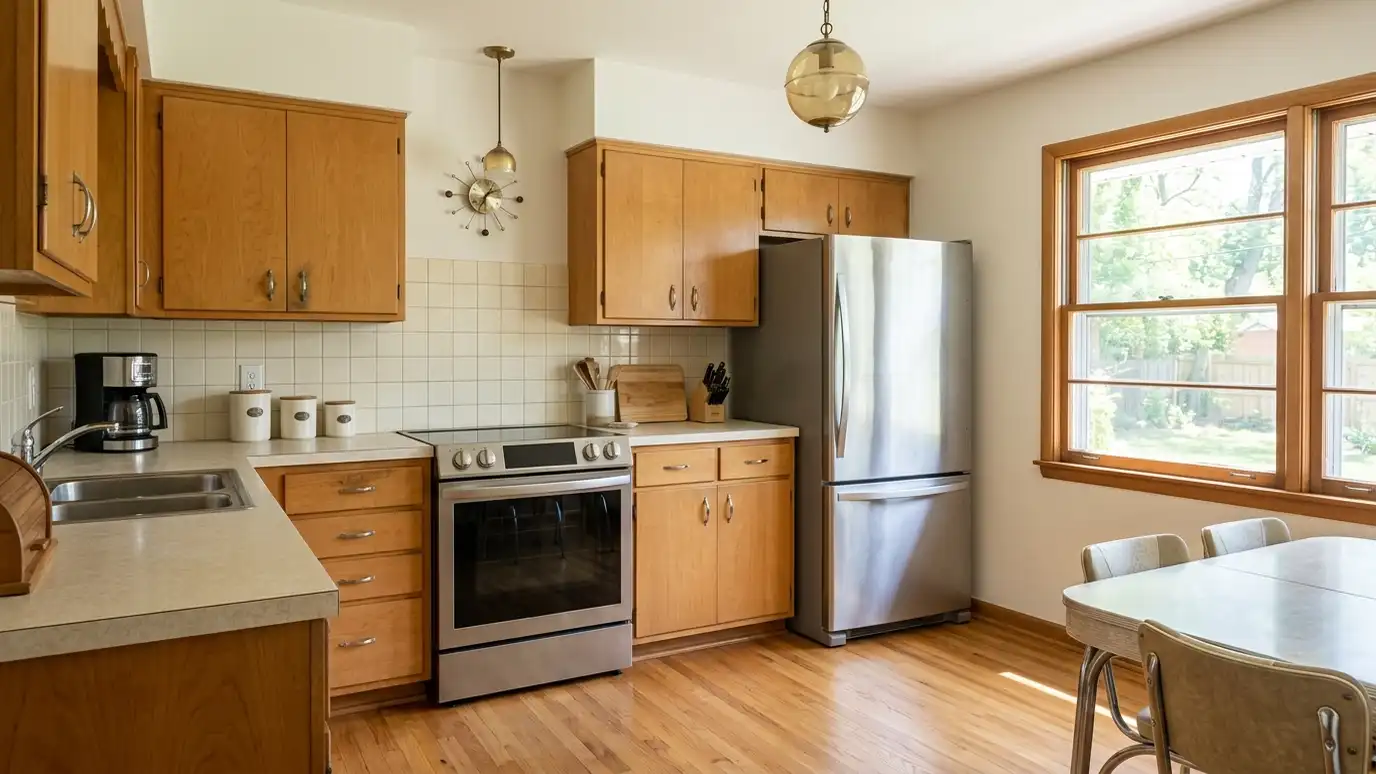 A kitchen in a Donelson, Tennessee home with a stainless refrigerator and range