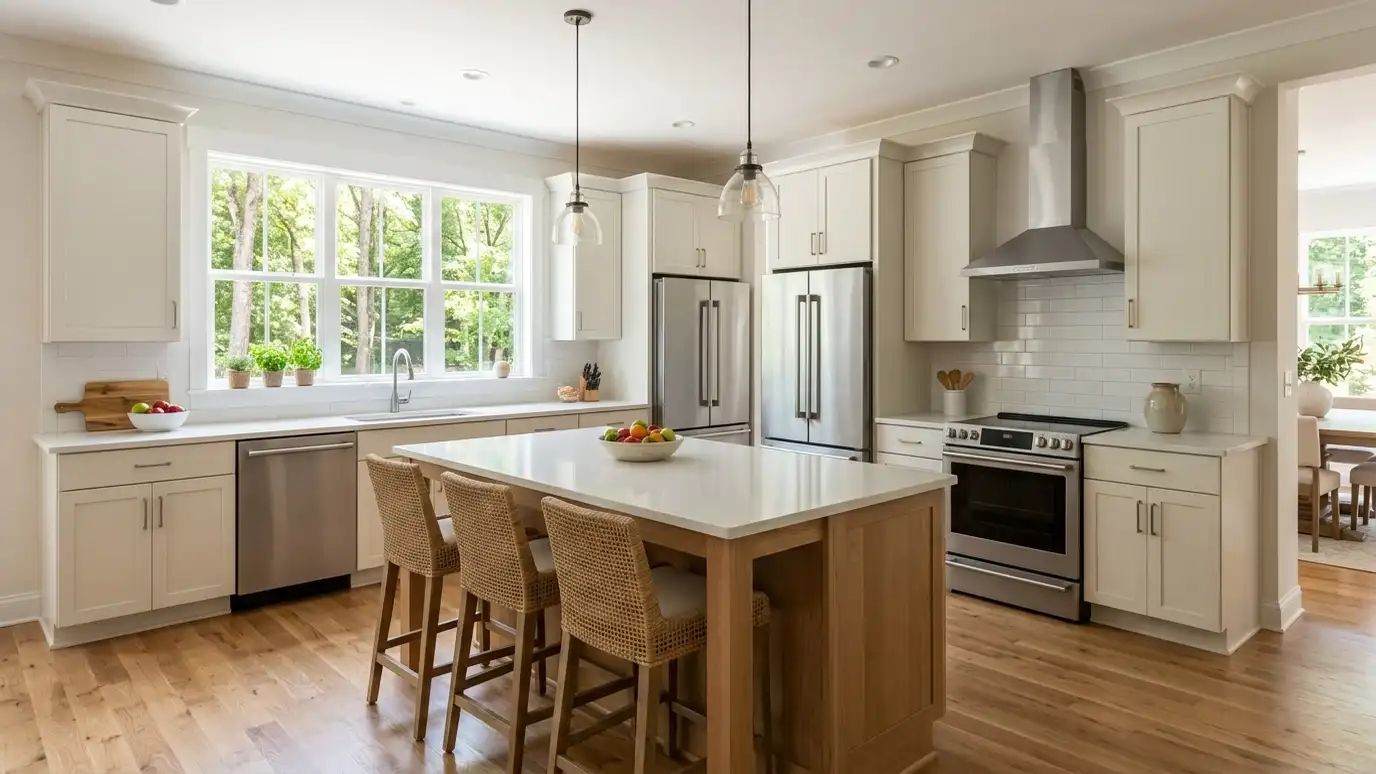 Appliance repair services in Fairview, TN A kitchen in a Fairview, Tennessee home with a stainless refrigerator and range