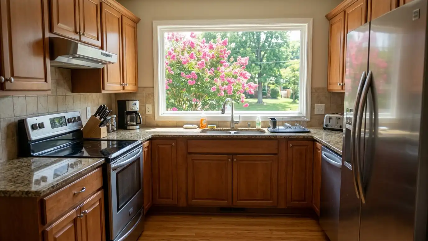 A kitchen in a Goodlettsville, Tennessee home with a stainless refrigerator and range