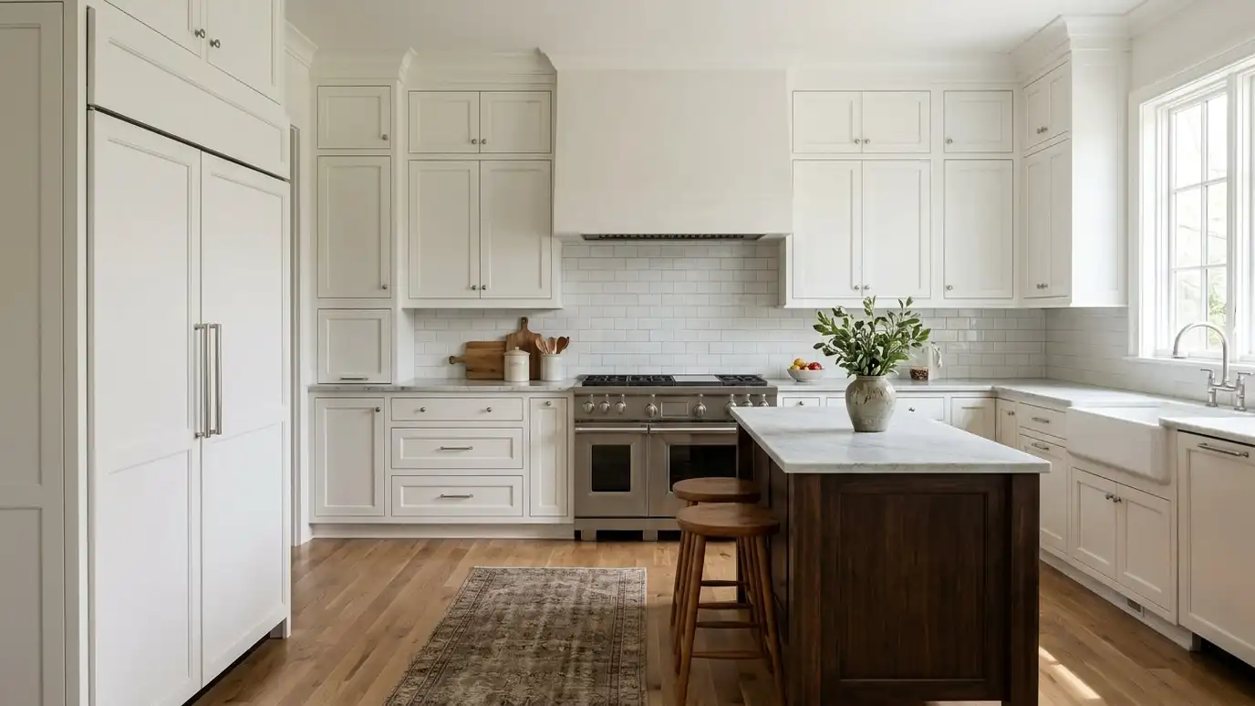A kitchen in a Green Hills, Tennessee home with a stainless refrigerator and range