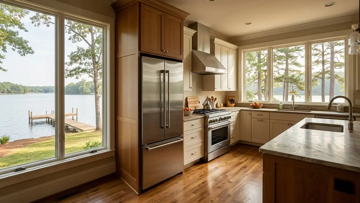 A kitchen in a Hendersonville, Tennessee home with a stainless refrigerator and range
