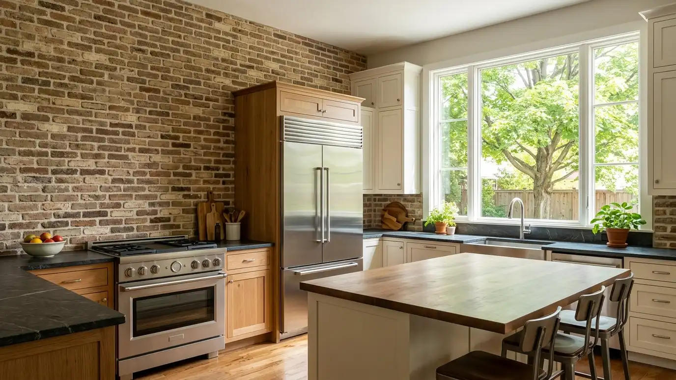 A kitchen in a Hermitage, Tennessee home with a stainless refrigerator and range