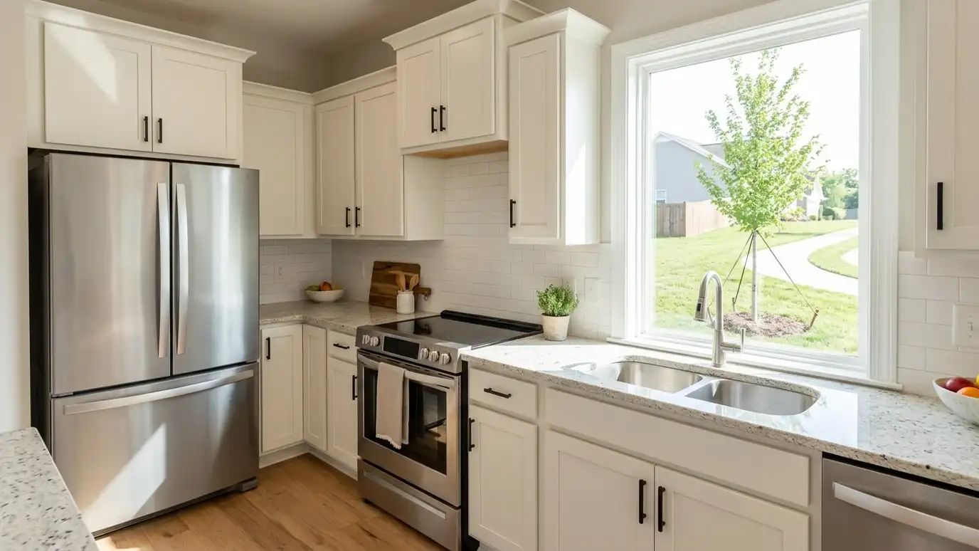 A kitchen in a La Vergne, Tennessee home with a stainless refrigerator and range
