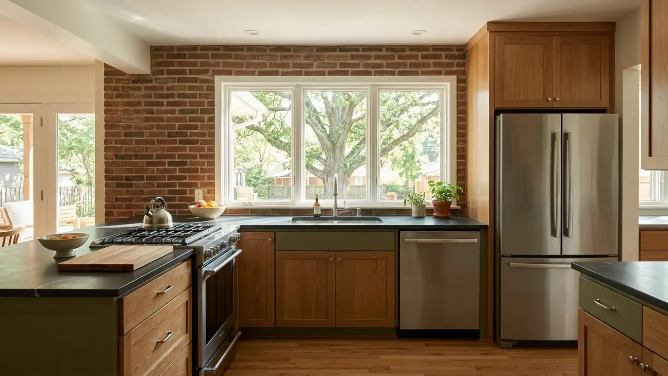 A kitchen in a Madison, Tennessee home with a stainless refrigerator and range