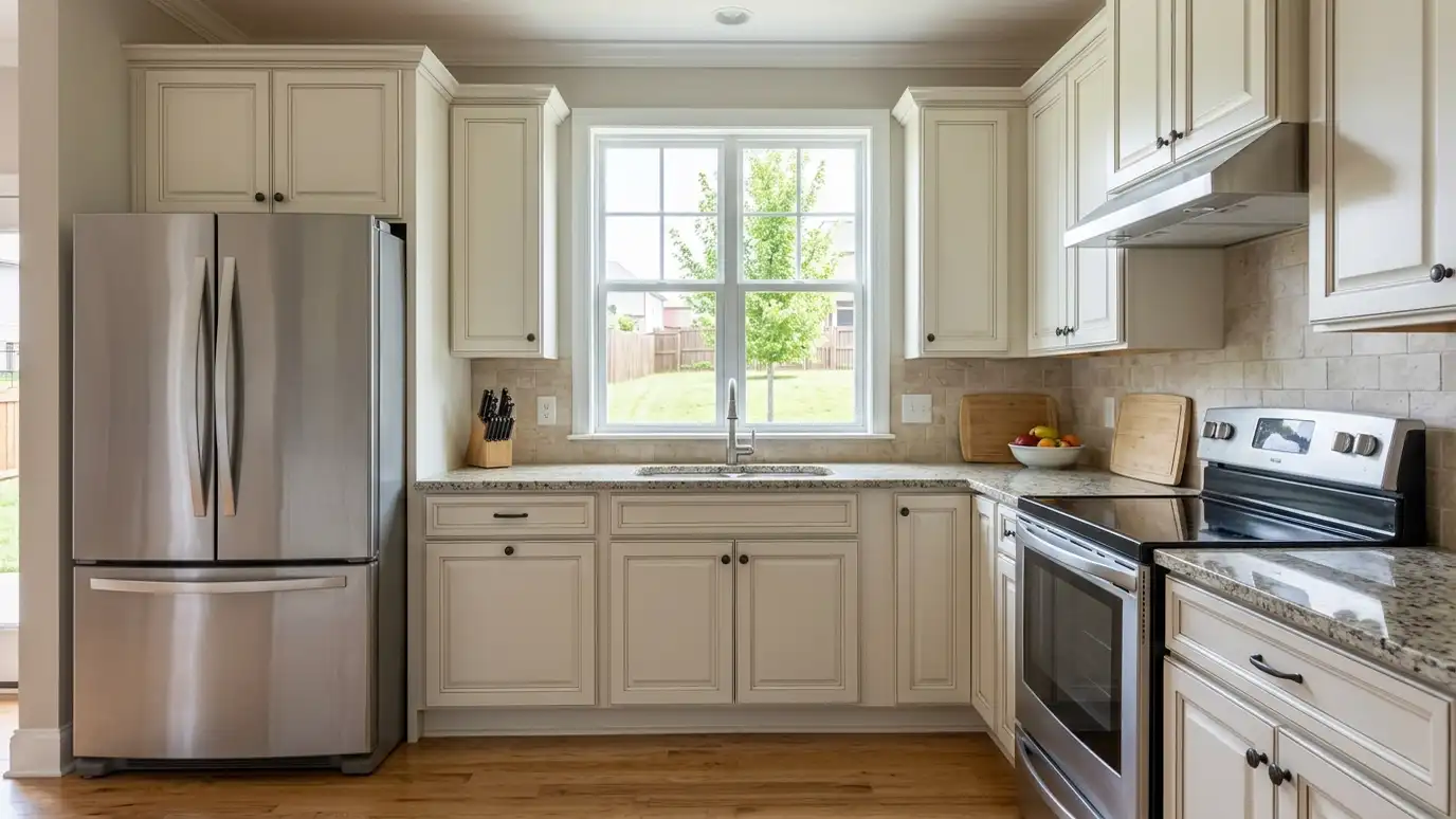 A kitchen in a Murfreesboro, Tennessee home with a stainless refrigerator and range