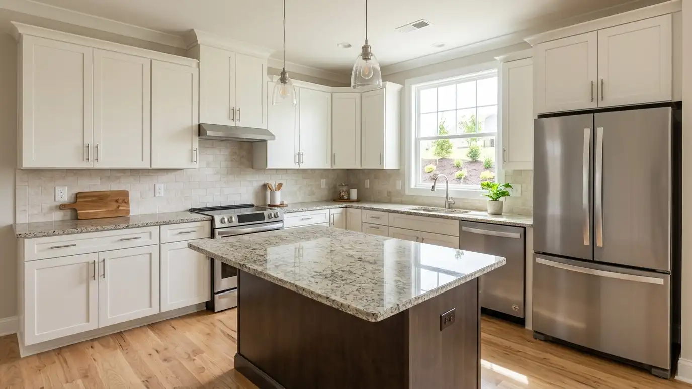 A kitchen in a Spring Hill, Tennessee home with a stainless refrigerator and range