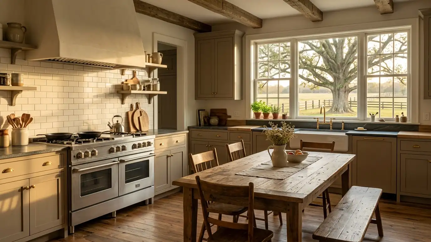A kitchen in a Thompsons Station, Tennessee home with a stainless refrigerator and range